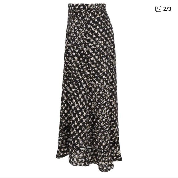 Stine Goya Star Print Midi Ruffle Skirt Black Gold Lavender Size S Party Festive - Picture 5 of 16